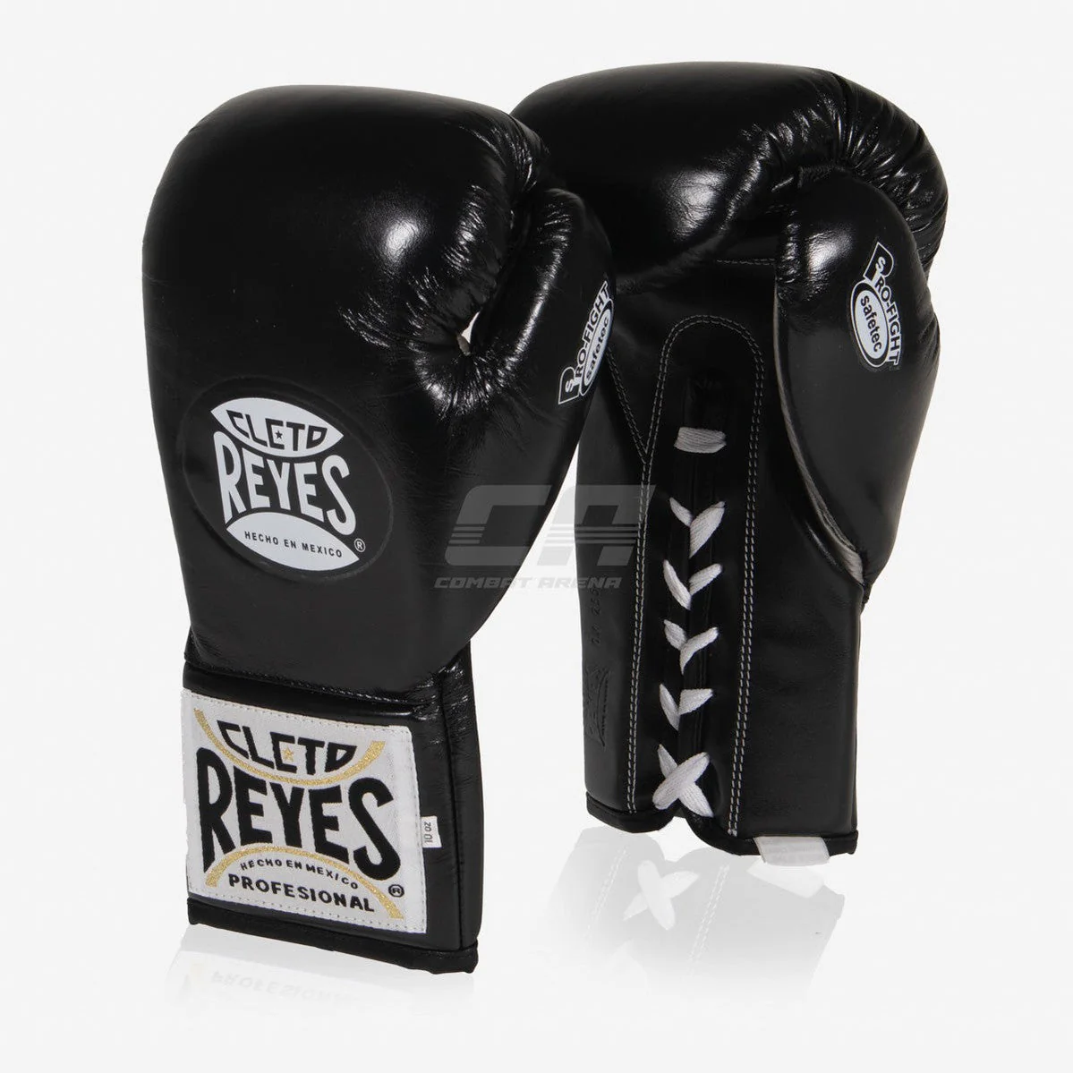 Gants de boxe Cleto Reyes Safetec CB4 Noir-argent avec lacets 