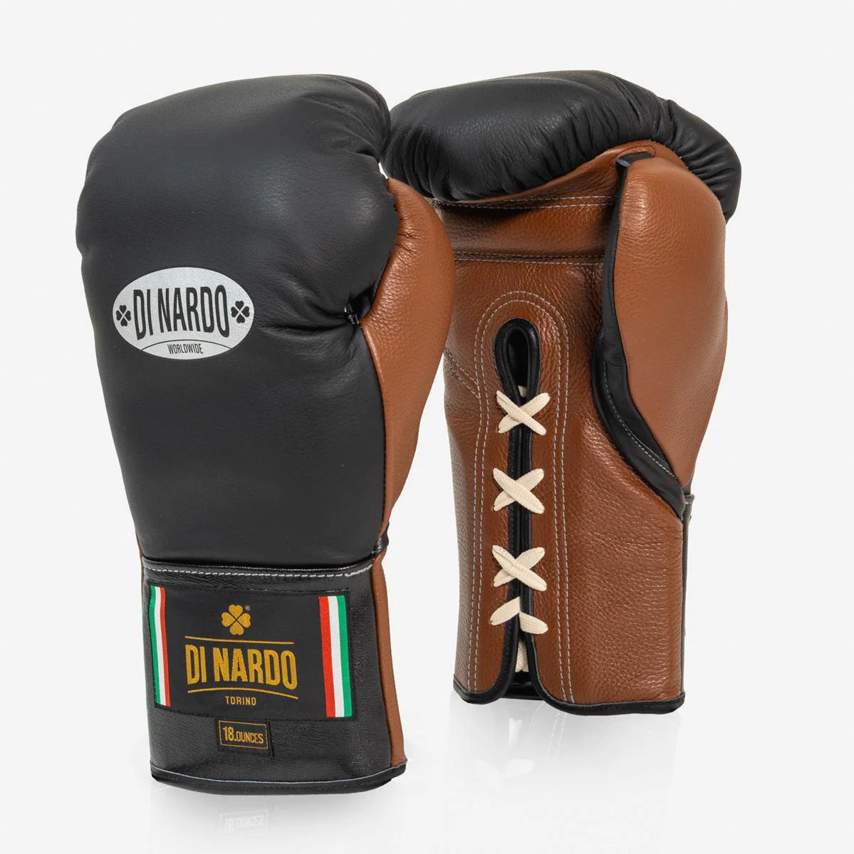 Gants de boxe Di Nardo avec Lacets 18 Oz Noir-marron  - Image 2