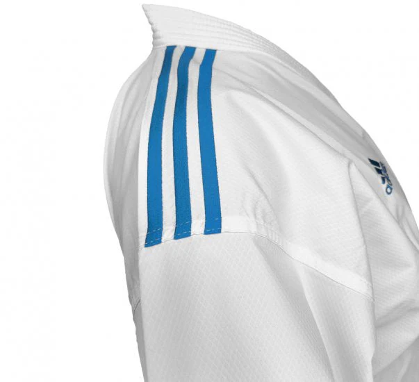 Karategi Adidas Kumite Adilight Primegreen WKF Rayures Bleues  - Image 4